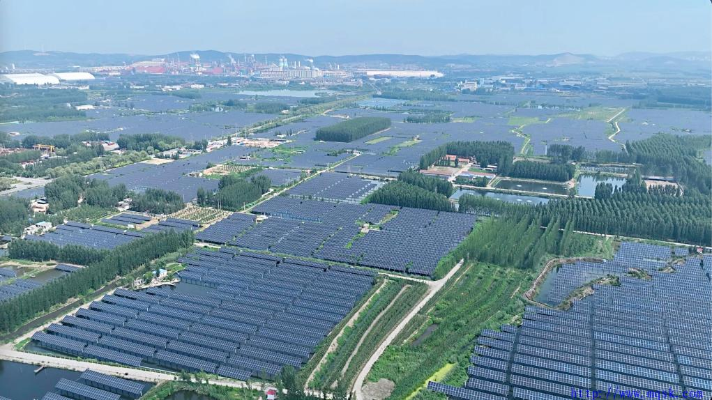 这是位于石横镇的150兆瓦农光+渔光互补项目。新华社发 这是位于石横镇的150兆瓦农光+渔光互补项目。新华社发